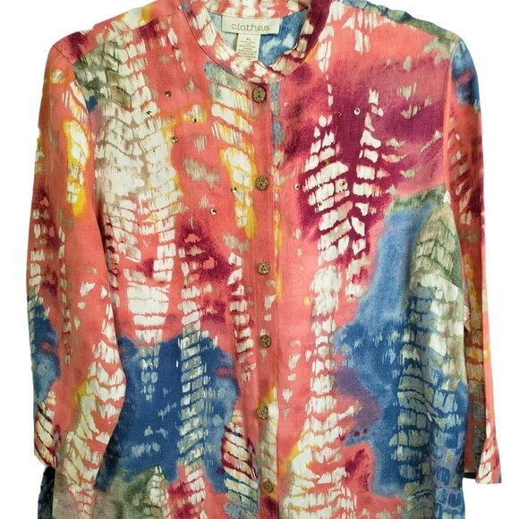 (1009) CLOTHES Women's Multicolor 3/4 Sleeve Linen Blend Top Size XL - Picture 6 of 7